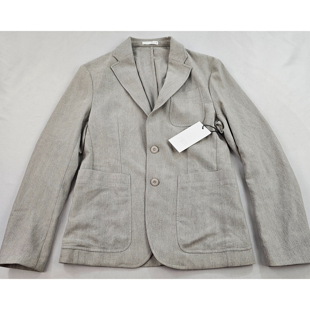 Zara Man dress jacket blazer mens S Small beige 4602/229/802 pockets stretch